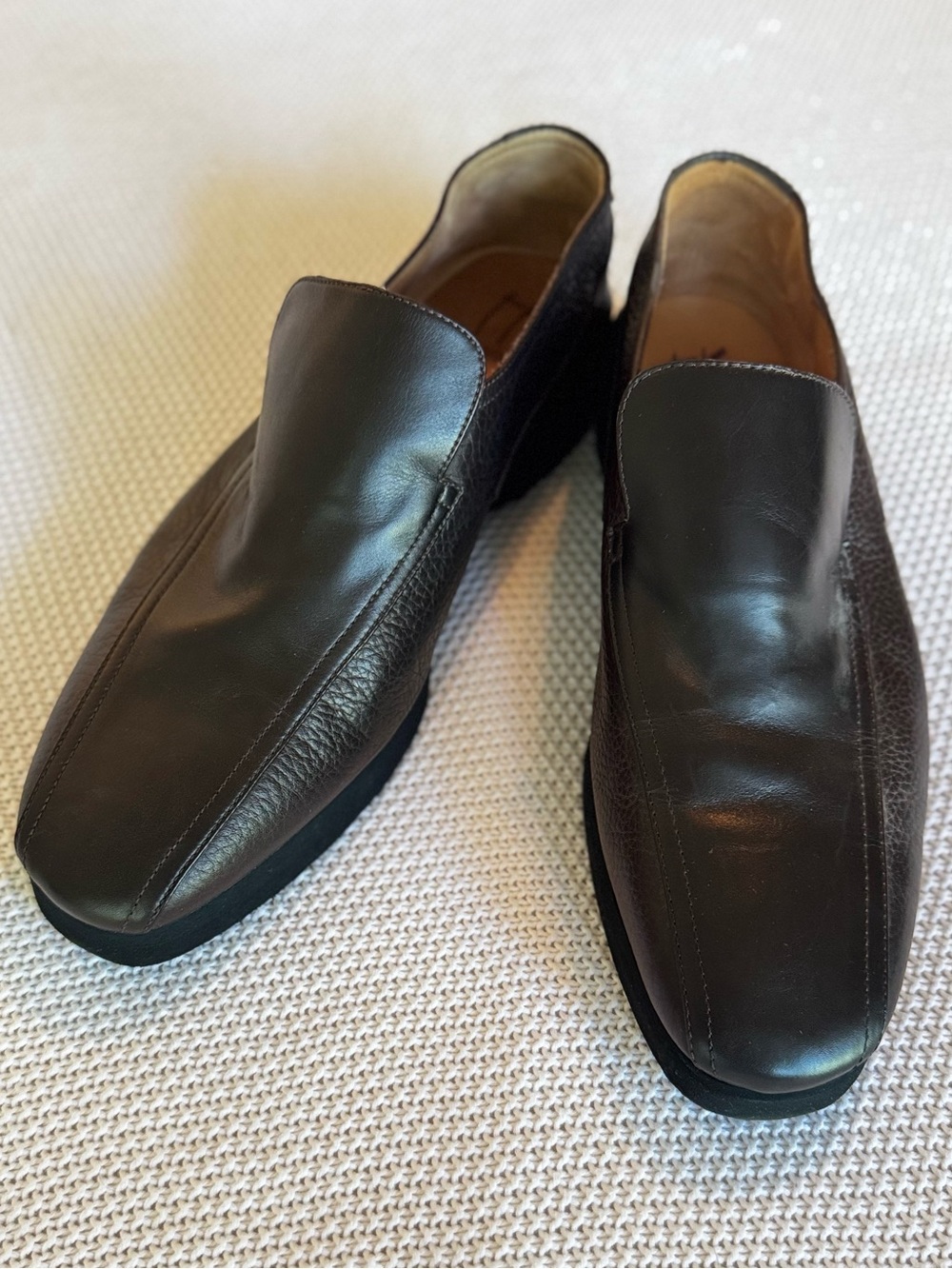 THIERRY RABOTIN Italian Men’s Dark Brown Leather Slip-On Loafers Designer Shoes